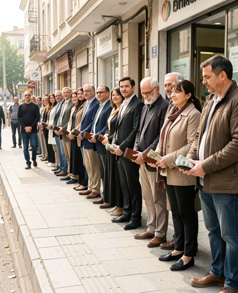 Günlük yaşamda küçük bir sırada bekleyen insanlar