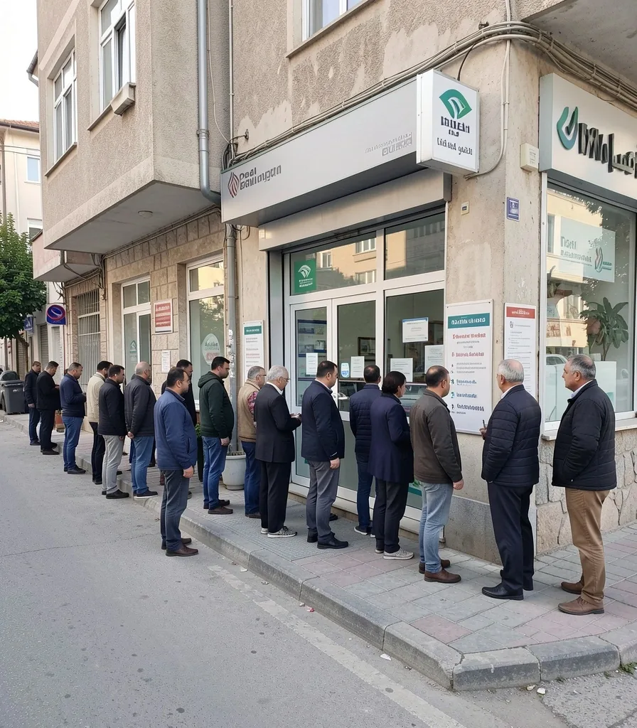 Banka şubesi önünde sıra beklayan insanlar